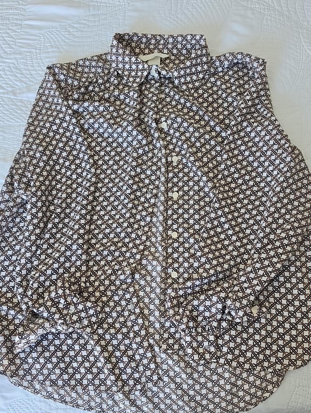 H&M White Blouse with Brown Chain-Link Print
